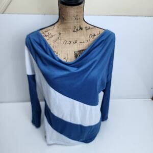 YaYamis Blue & White Striped Long Sleeve Cowl Neck T-Shirt Women's Size XXL